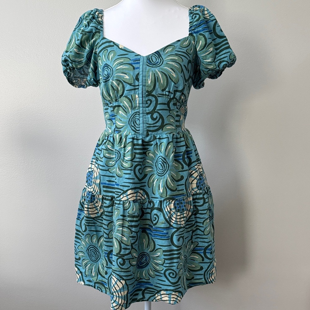 House of Harlow 1960 Teal and Olive Linen Blend Corset Style Dress size S